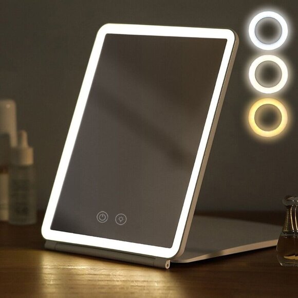 Touch Screen LED Makeup Mirror - Foldable, 3-Color Lighting, USB Rechargeable - Picture 4 of 5